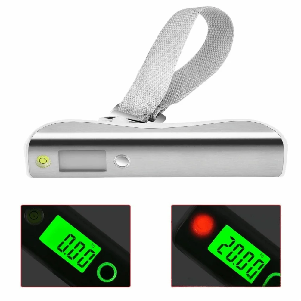 Backlight LCD Display Digital Luggage Scale Stainless Steel Cover Max 50kg Portable Hanging Scale with 1m Tape Measure