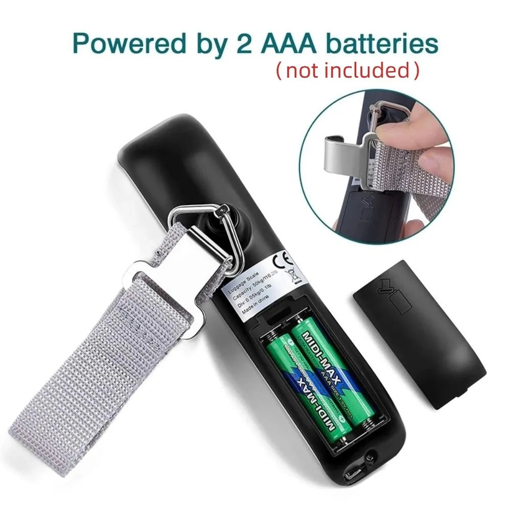 Backlight LCD Display Digital Luggage Scale Stainless Steel Cover Max 50kg Portable Hanging Scale with 1m Tape Measure